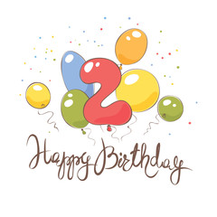 Second birthday / Background, funny vector illustration with balloons
