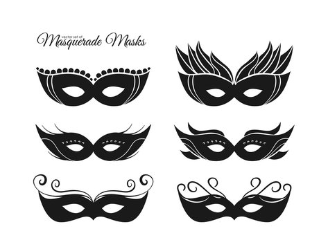 Vector illustration: Set of hand drawn silhouettes of masquerade masks.