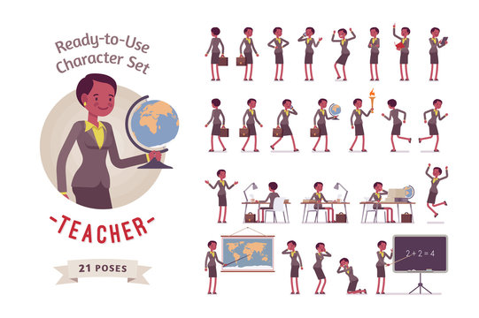 Ready-to-use female teacher character set, different poses and emotions