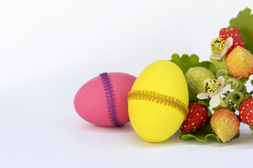 Yellow and Pink design Easter egg over white background