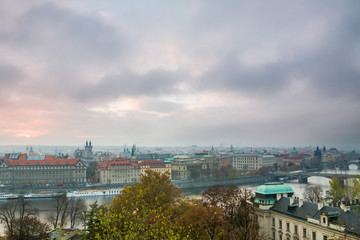 Panorama of old Town architecture in Prague, Czech Republic.