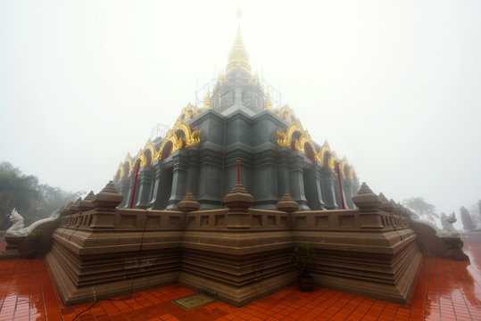 Wat Santikhiri Temple with mist