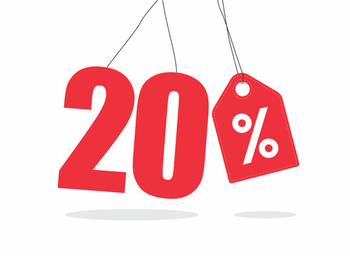 Vector red 20% text on air with shadow.