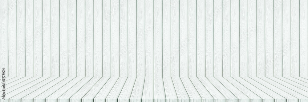 Poster horizontal white wood wall and floor for pattern and design