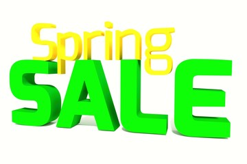 Spring sale 3D text. Isolated 3D illustration in spring colors.