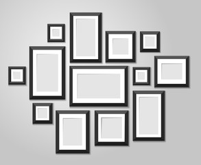 Wall picture frame templates isolated on white background. Blank photo frames with shadow and borders vector illustration