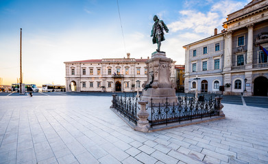 Tartini square with town hall and City Library in Piran. - Slovenia
