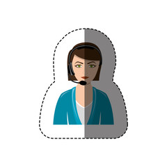 color sticker with half body of female customer service vector illustration