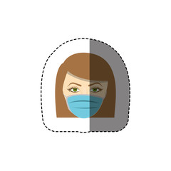color sticker with head of nurse with mouth cap vector illustration