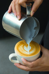 How to make latte art coffee by Barista female