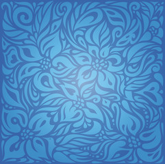Fototapeta na wymiar Blue vintage wallpaper background design with decorative flowers