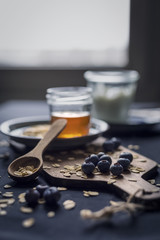 Blueberries, yogurt, oats and honey