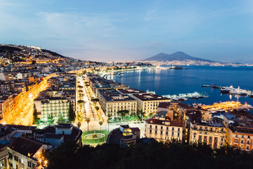 Naples, view of the city and bay by night