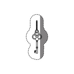 Fototapeta premium monochrome contour sticker with silhouette of vintage key with chain vector illustration