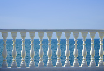 White balcony with sea views in the Greece