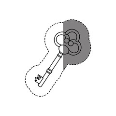 monochrome contour sticker with silhouette of vintage key vector illustration