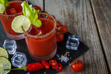 Bloody mary cocktail and ingredients