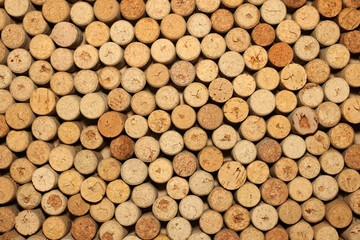 Closeup pattern background of many different wine corks, wine corks background, different wine corks texture