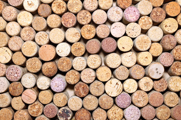 Closeup pattern background of many different wine corks, wine corks background, different wine corks texture