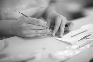 Making of dentures in a dental laboratory