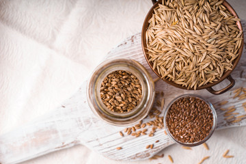Different grain on the white table