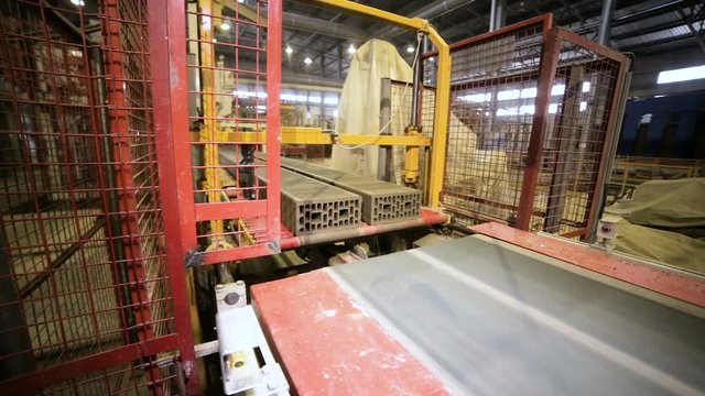 Automatic line bricks production. Robotic conveyor. HD