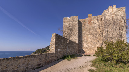 Fototapeta na wymiar The beautiful Rocca Aldobrandesca of Talamone, Grosseto, Tuscany, Italy, on a beautiful sunny day