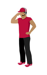 Cartoon Icon Referee in Red and Black Uniform