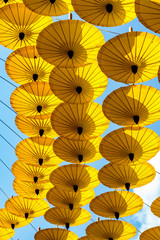 Fototapeta na wymiar Old style Yellow umbrellas