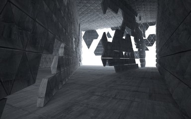 Empty dark abstract concrete room interior.  Architectural background consisting of a triangular prism. Night view of the illuminated. 3D illustration. 3D rendering
