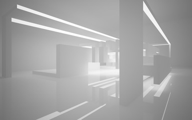 Abstract white interior of the future, with neon lighting. 3D illustration and rendering