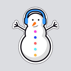 New Year Snowman with Blue Earphones on Head.