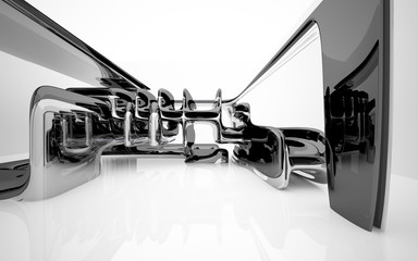 Obraz premium Abstract interior with glossy black sculpture. 3D illustration and 3D rendering