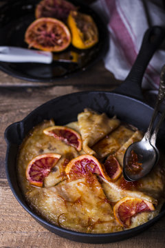 Crepe suzette, traditional french pancakes