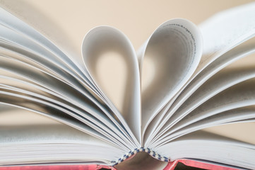 Open book with heart shape page.