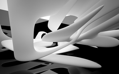 Abstract black  interior with glossy white sculpture. 3D illustration and 3D rendering
