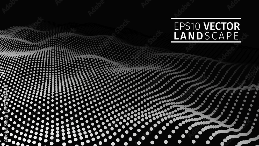 Poster 3d glowing abstract digital wave particles. futuristic vector illustration. hud element. technology 