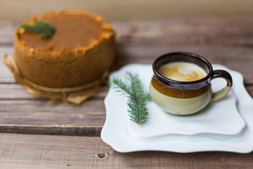 homemade caramel cheesecake coffee cup salted caramel bank branch winter tree cake