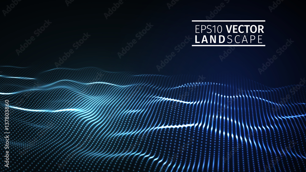 Poster 3d glowing abstract digital wave particles. futuristic vector illustration. hud element. technology 