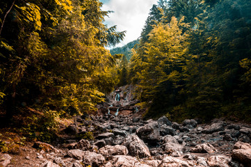 Little waterfall in autumn scenery. Tatra Mountains, Poland