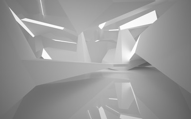 Abstract white interior of the future, with neon lighting. 3D illustration and rendering