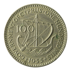1000 cypriot mils coin (1955) obverse isolated on white background