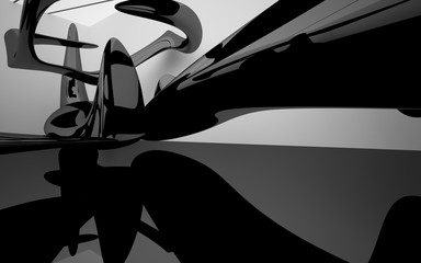 Fototapeta premium Abstract glossy black and glass sculpture. 3D illustration. 3D rendering.