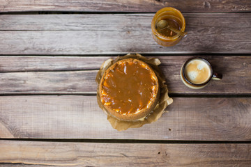 homemade caramel cheesecake coffee cup brown