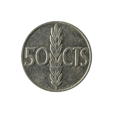 50 spanish centimos coin (1966) obverse isolated on white background