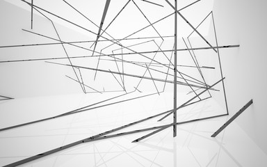 Abstract white interior highlights future. Polygon drawing. Architectural background. 3D illustration and rendering