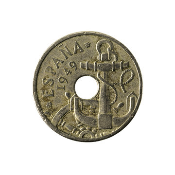 50 spanish centimos coin (1949) reverse isolated on white background