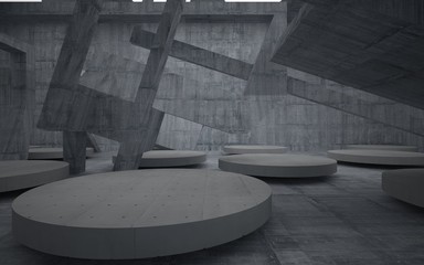 Stand by your object, standing in a dark concrete room and illuminated by light from a round window in the ceiling. 3D illustration. 3D rendering