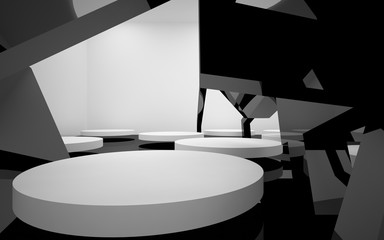 Abstract dynamic interior with white round objects. 3D illustration. 3D rendering