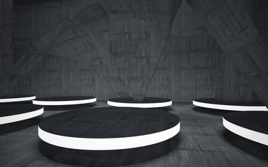 Stand by your object, standing in a dark concrete room and illuminated by light from a round window in the ceiling. 3D illustration. 3D rendering